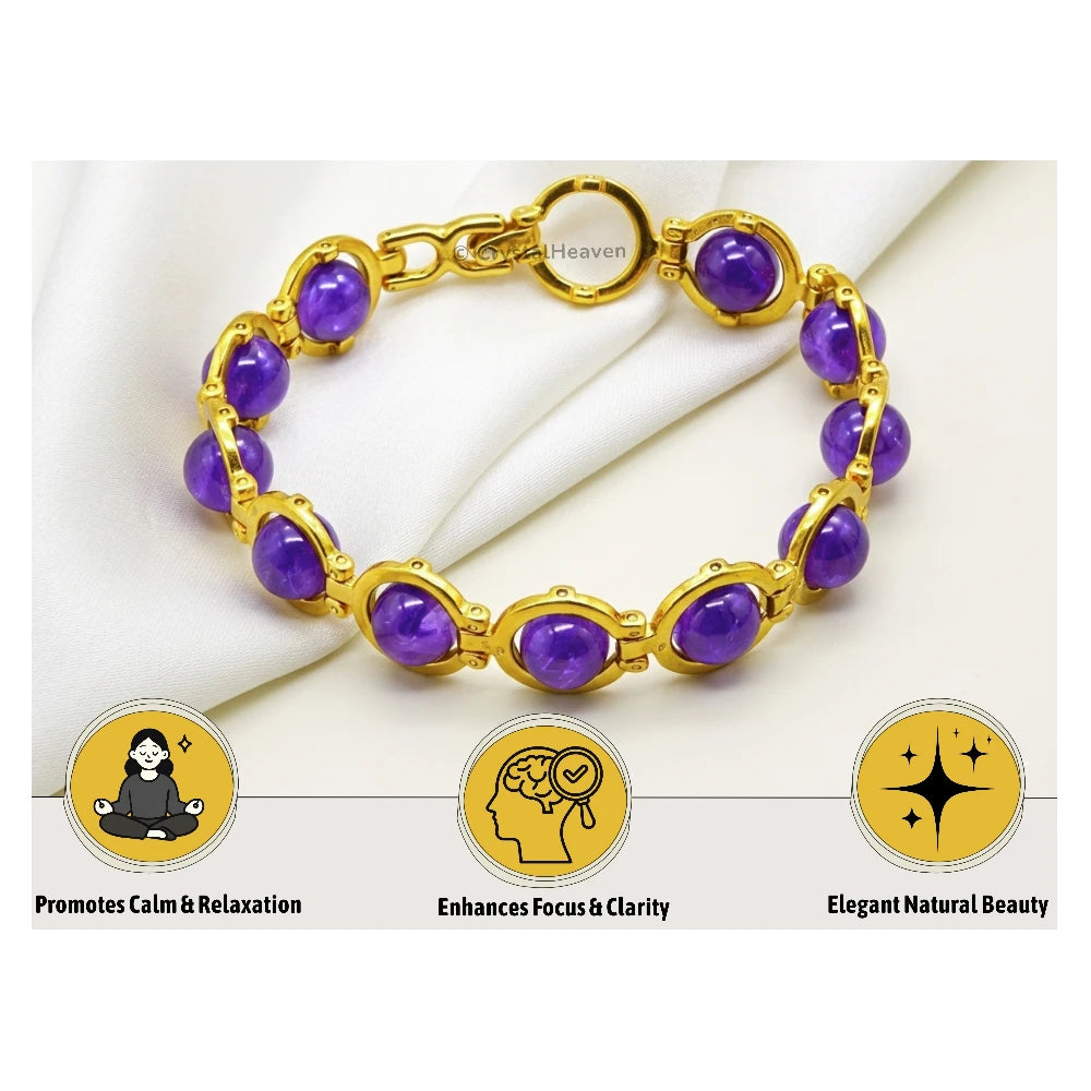 Amethyst Bracelet - Round Gold Chain