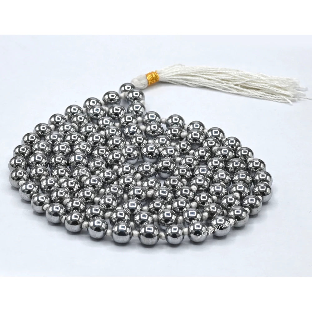 Silver Hematite Japa Mala (Hand Knotted)