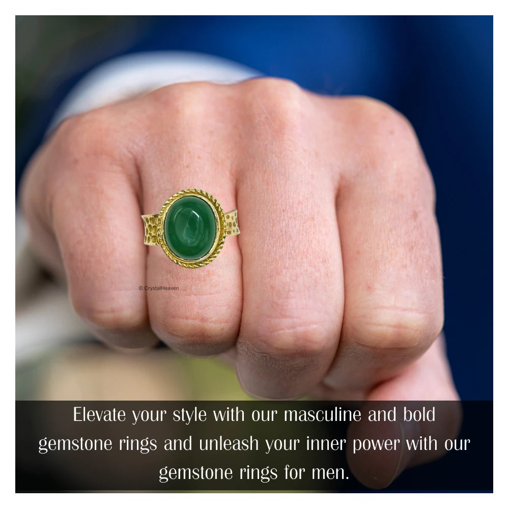 Green Aventurine Onyx Ring (Gold/Oval)