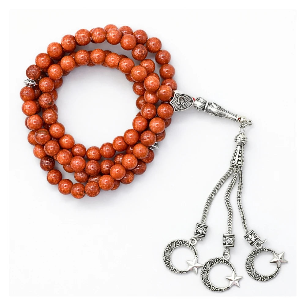 Red Goldstone Crystal Tasbih (Silver)