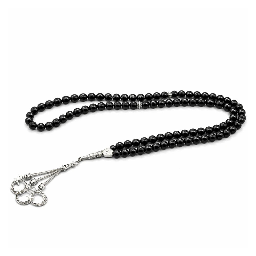 Black Tourmaline Crystal Tasbih (Silver)