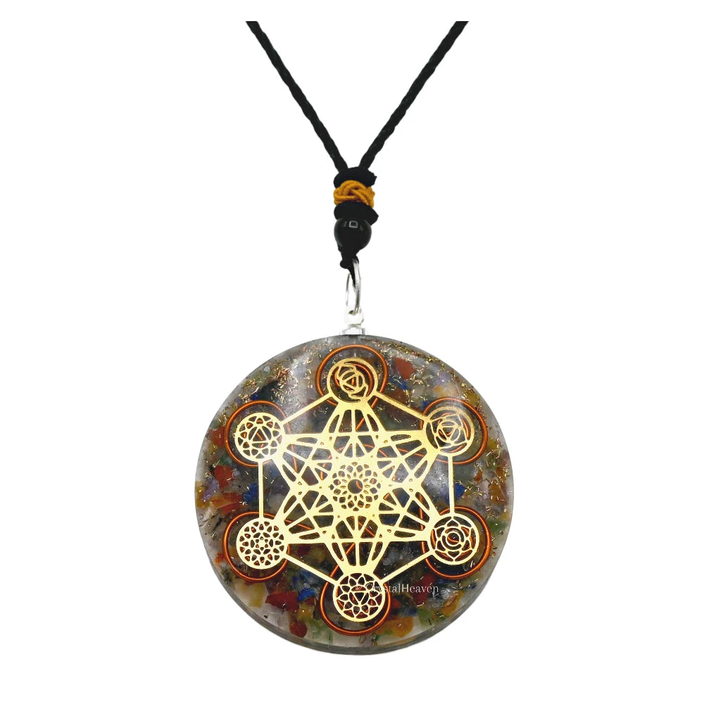 Mix Chakra Crystal Orgone Pendant - Chakra Metatron Cube