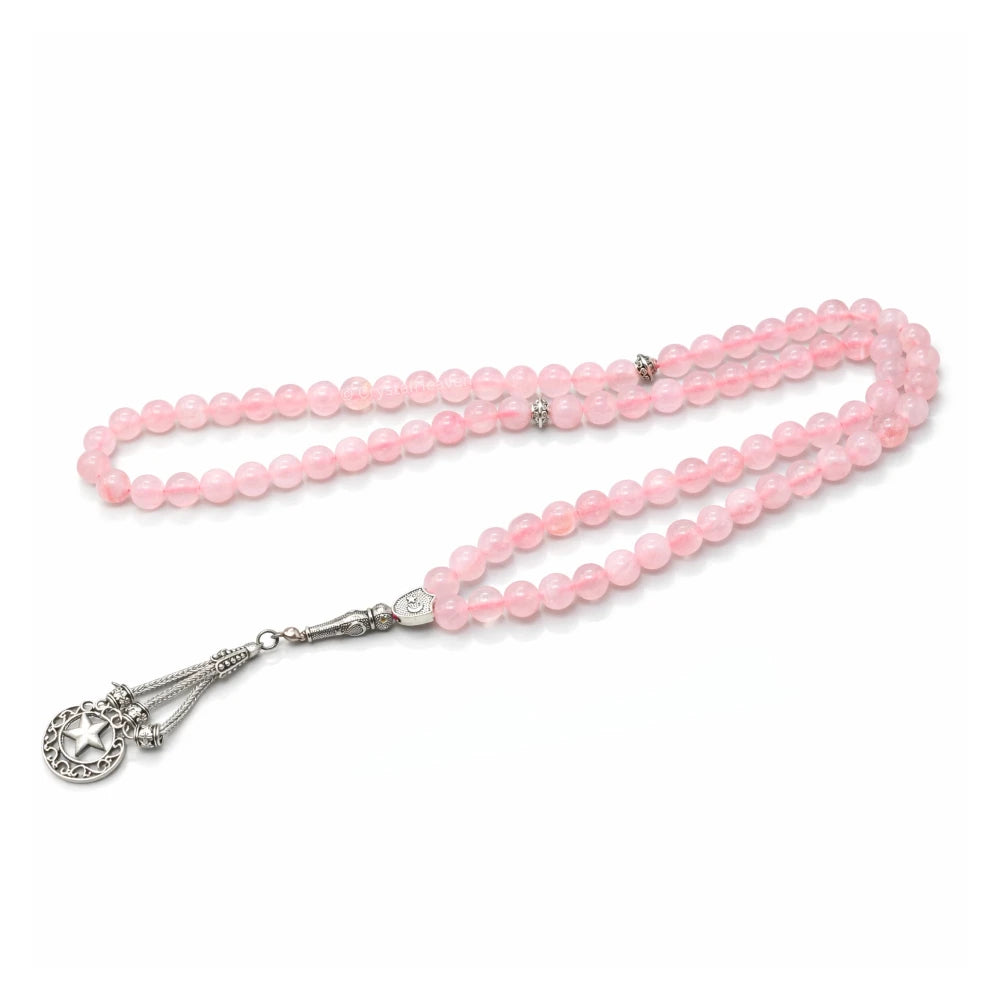 Rose Quartz Crystal Tasbih (Silver)