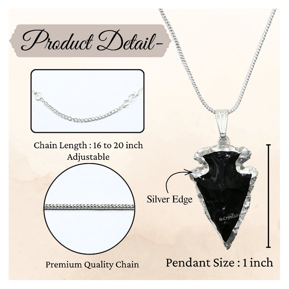 Black Obsidian Arrow Head Pendant - Silver Plated