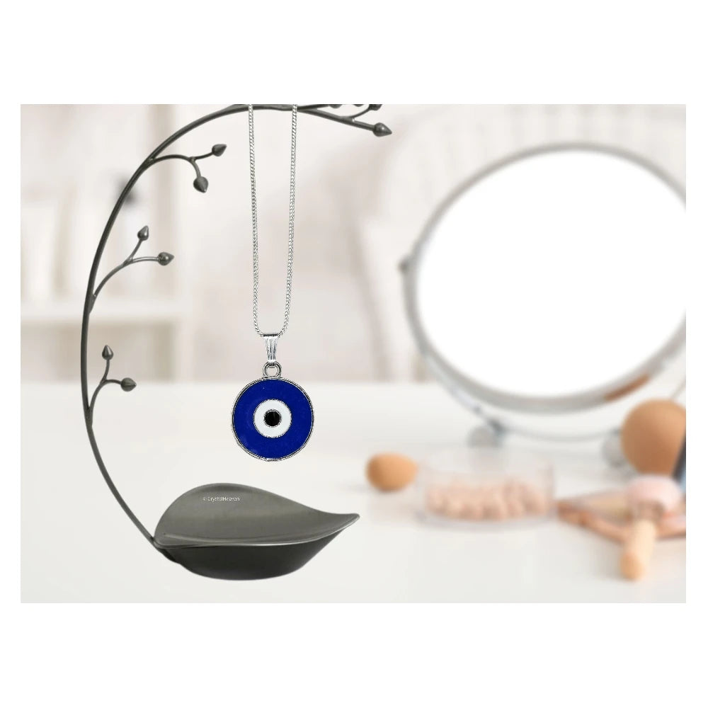 Blue Evil Eye Pendant Necklace - Round (Silver)