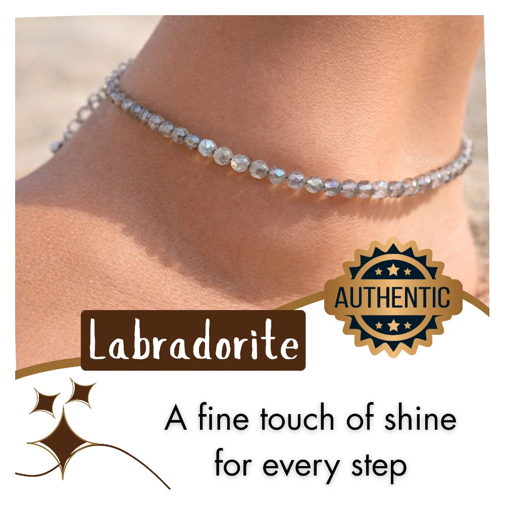 Labradorite Anklet - 2mm Faceted Beads (Silver)