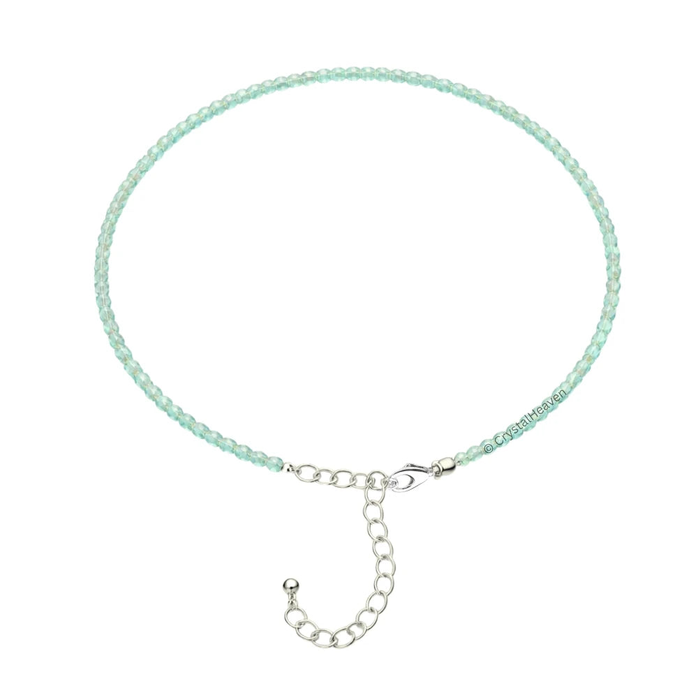 Aqua Chalcedony Anklet - 2mm Faceted Beads (Silver)
