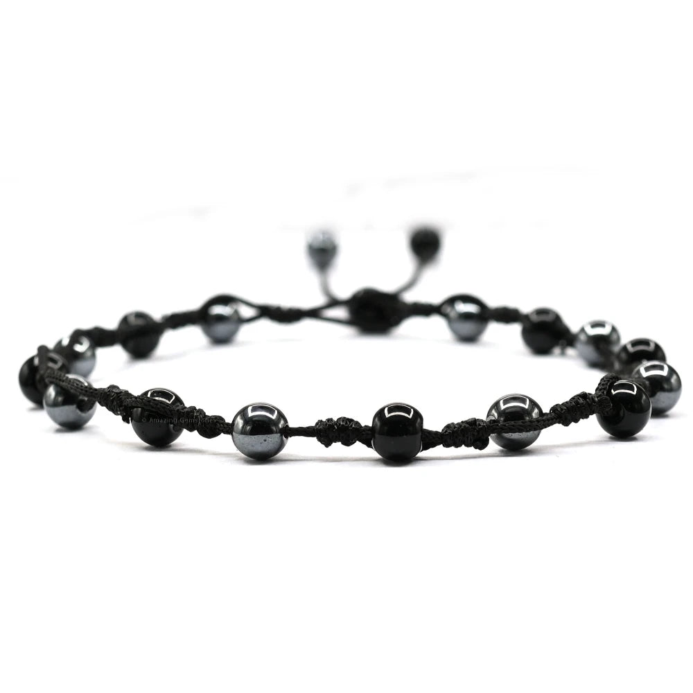 Anti Swelling Black Obsidian Hematite (1*1) Anklet (Hand Knotted)