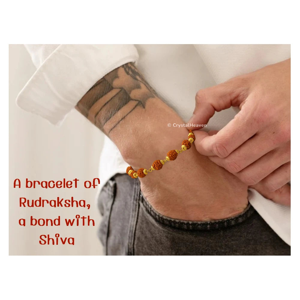 8mm Rudraksha Bracelet (Gold Chain)