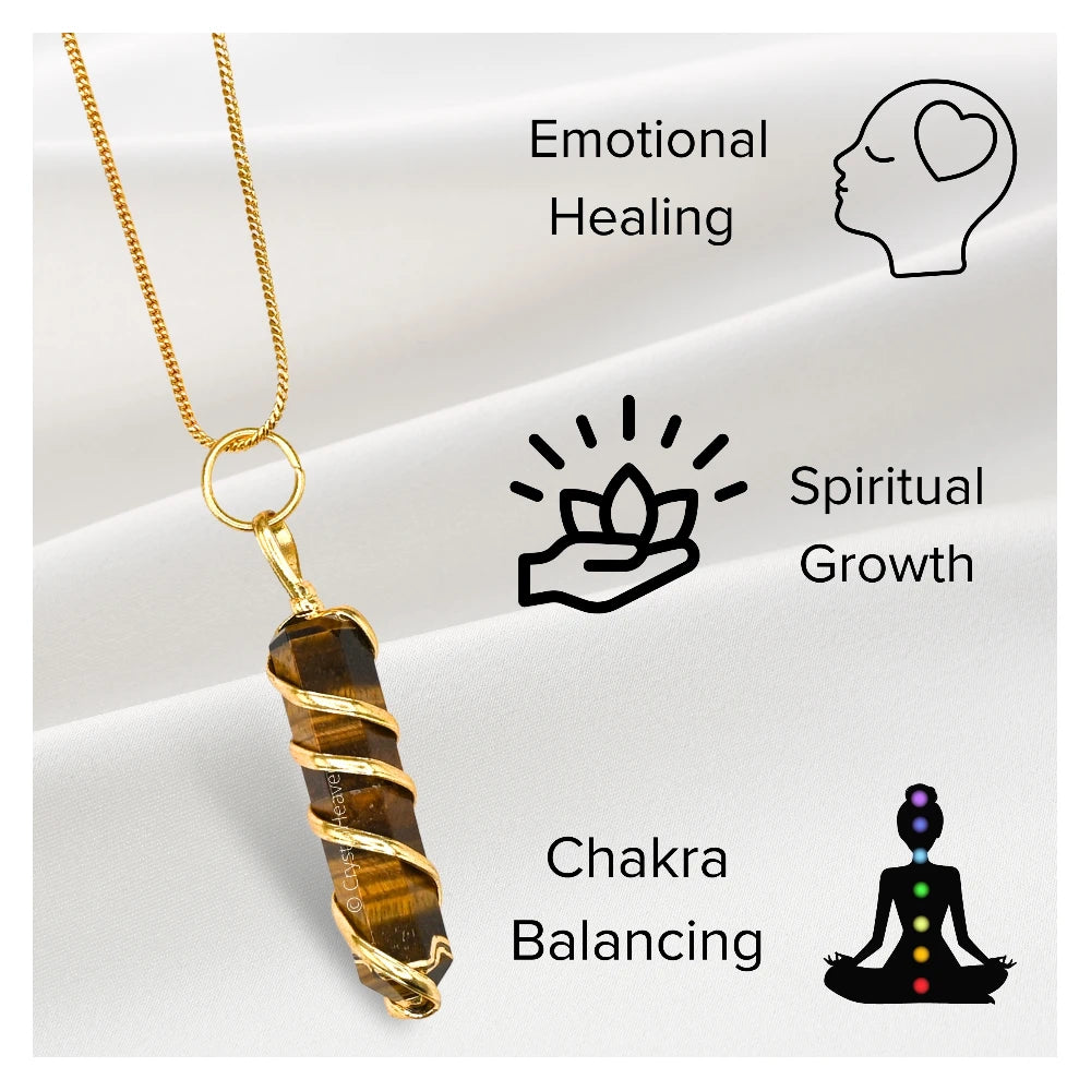 Tiger Eye Necklace - Spiral Pencil Point (Gold)