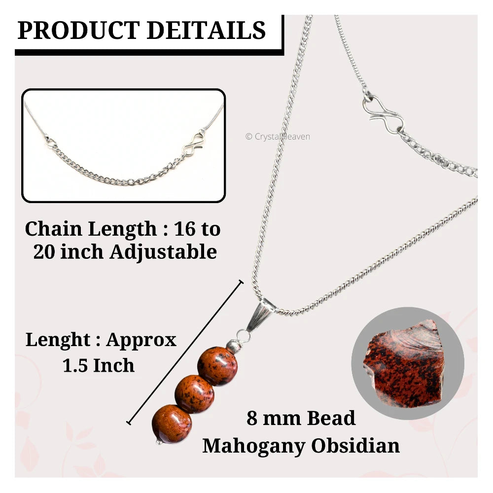 Mahogany Obsidian Crystal Bead Necklace (Silver)