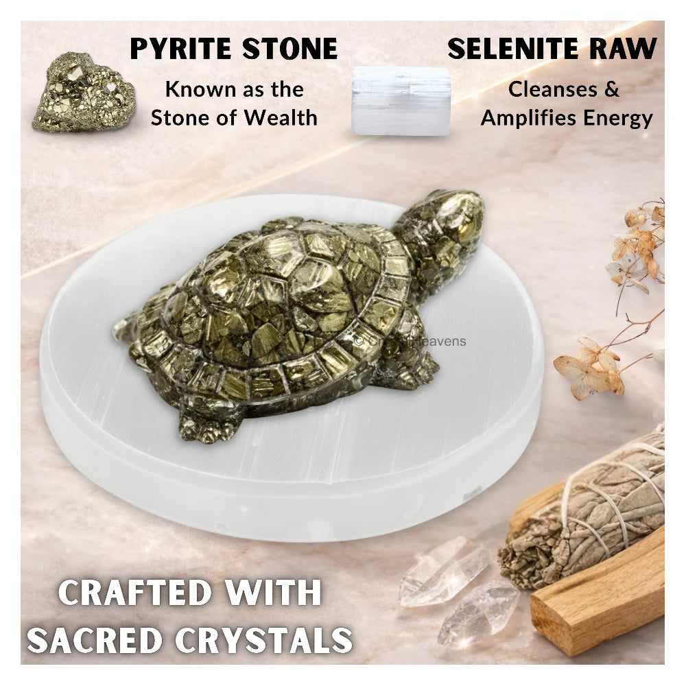 Natural Pyrite Tortoise Kachhua with Selenite Plate