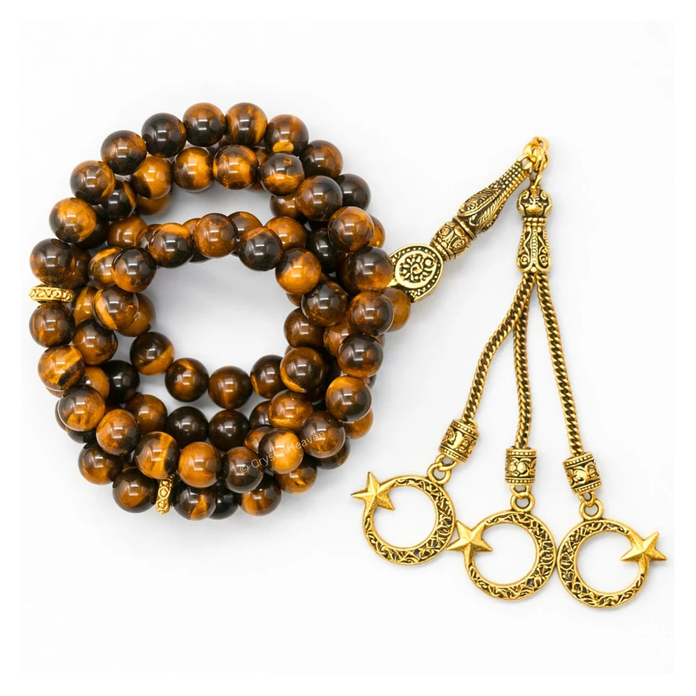Tiger Eye Crystal Tasbih (Gold)