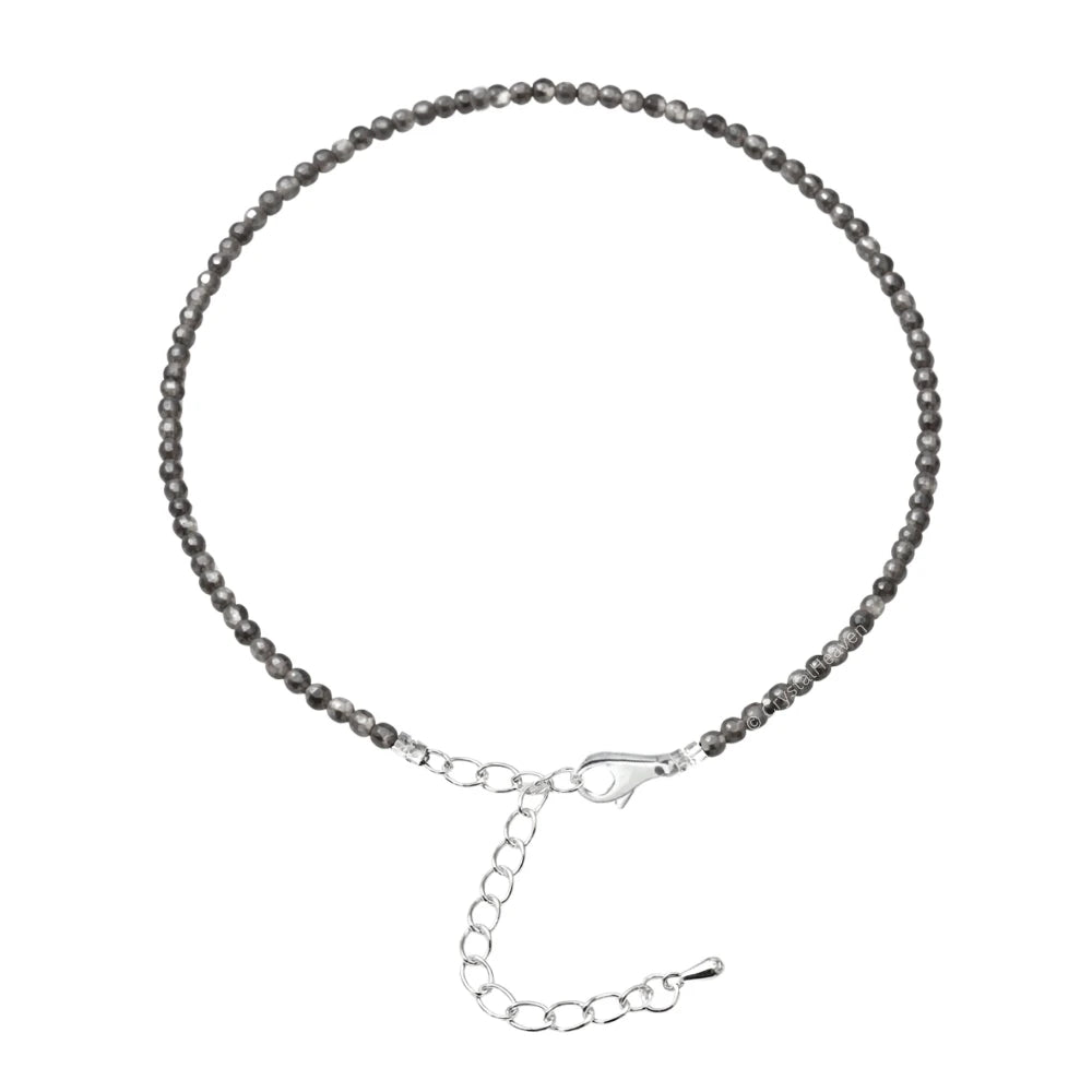 Silver Moonstone Anklet - 2mm Faceted Beads (Silver)