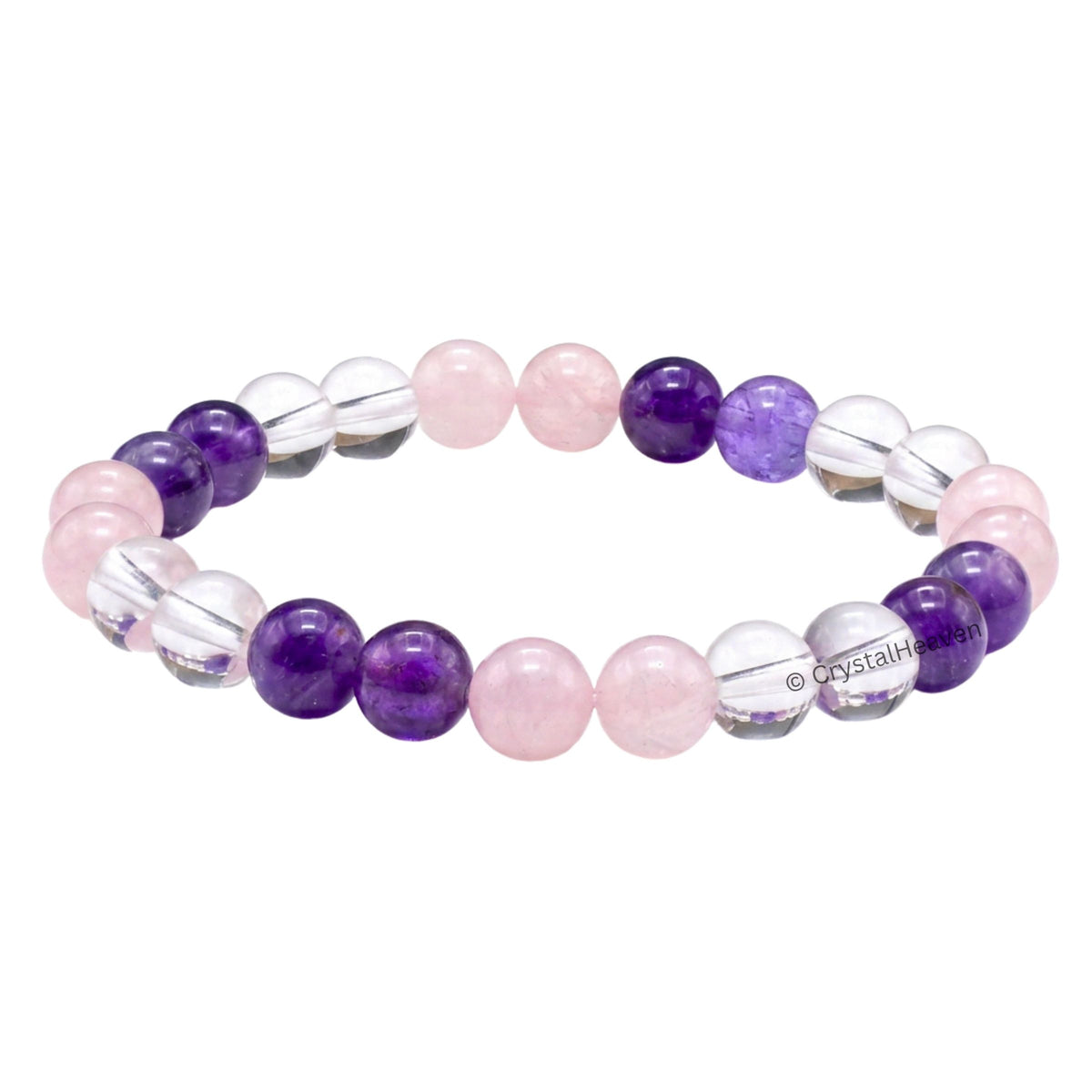 Rose Quartz, Clear Quartz, Amethyst Bracelet (Elastic)