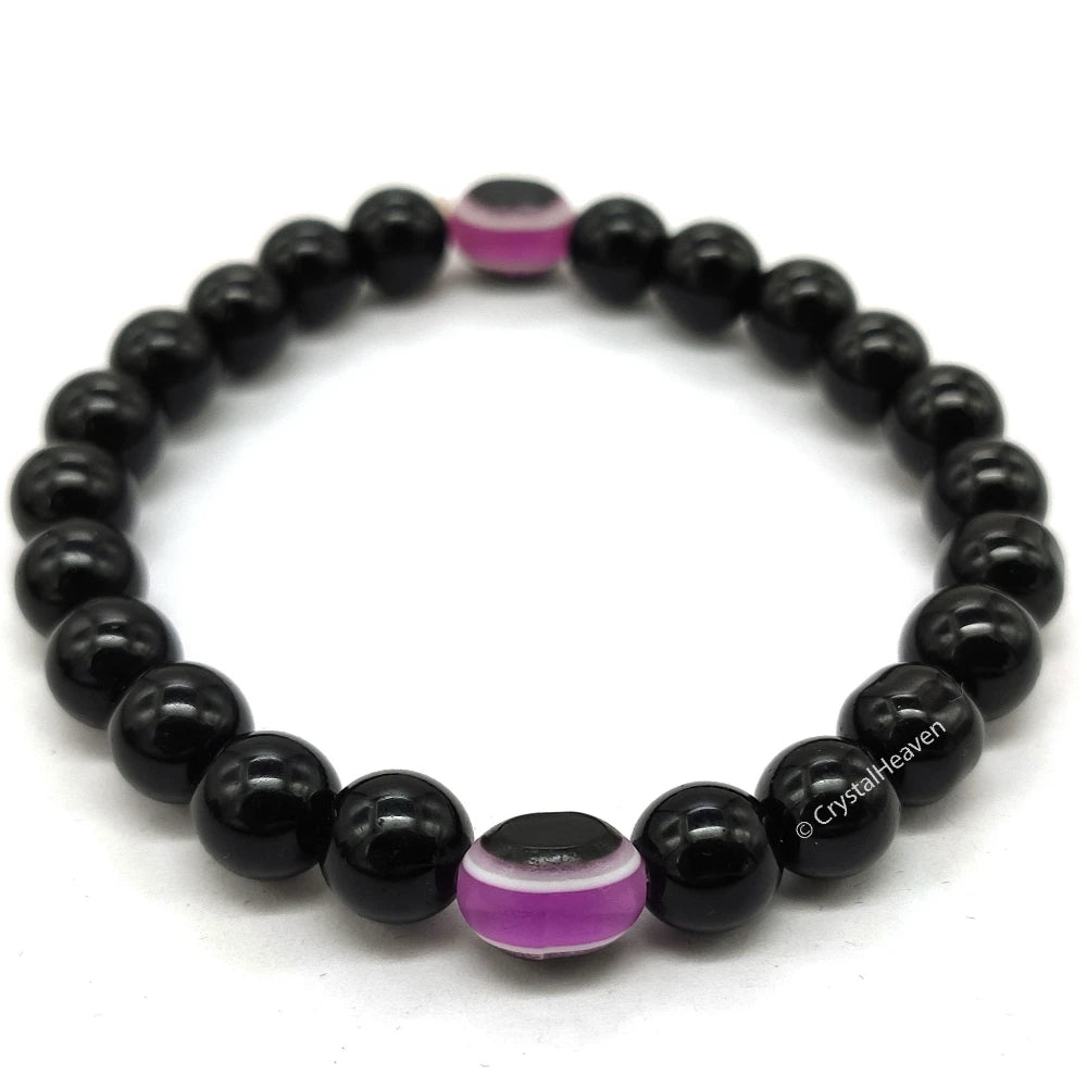 Purple and Black Obsidian Evil Eye Bracelet