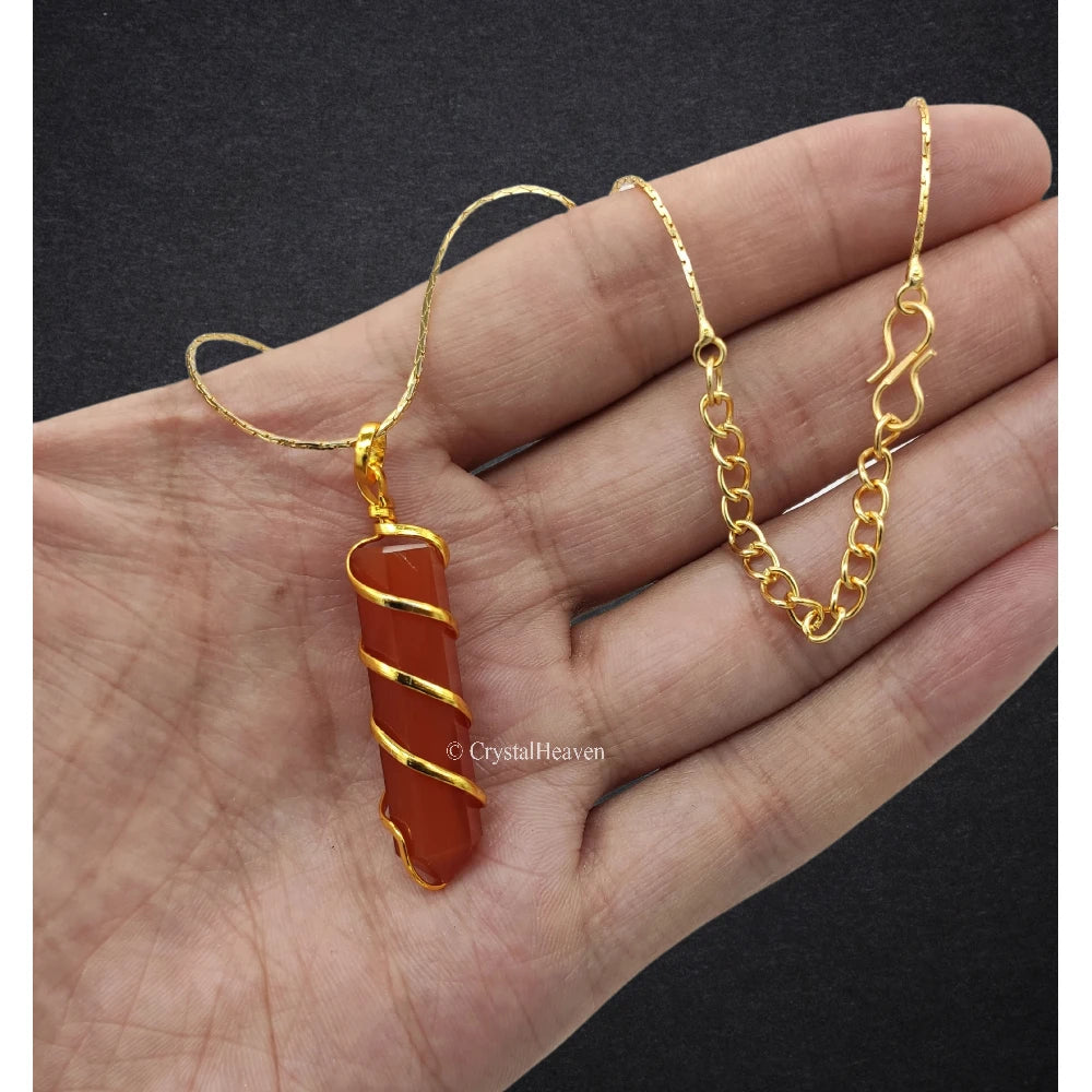 Carnelian Necklace - Spiral Pencil Crystal (Gold)