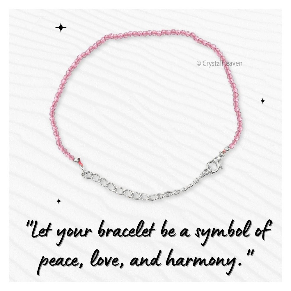 Pink Strawberry Bracelets - 2mm Faceted Beads (Silver)