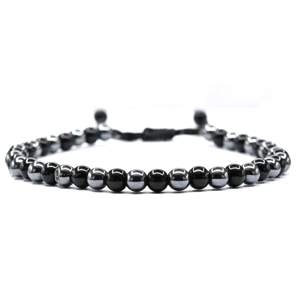 Anti Swelling Black Obsidian Hematite (1*1) Anklet (Without Knot)