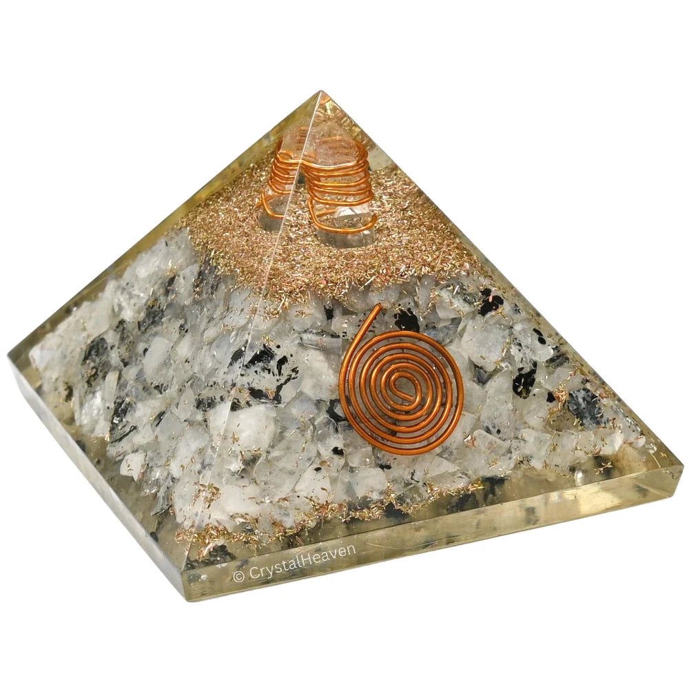 Rainbow Moonstone Crystal Orgone Pyramid - Coil