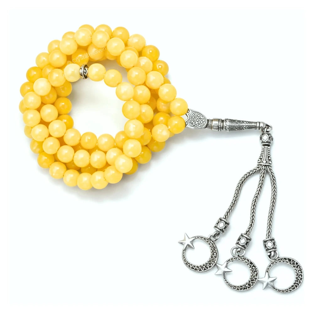 Yellow Calcite Crystal Tasbih (Silver)