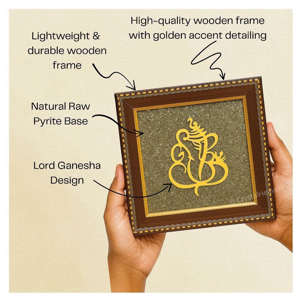 Golden Ganesha on Natural Pyrite Frame – Vastu Decor