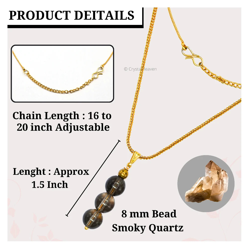 Smoky Quartz Crystal Bead Necklace (Gold)