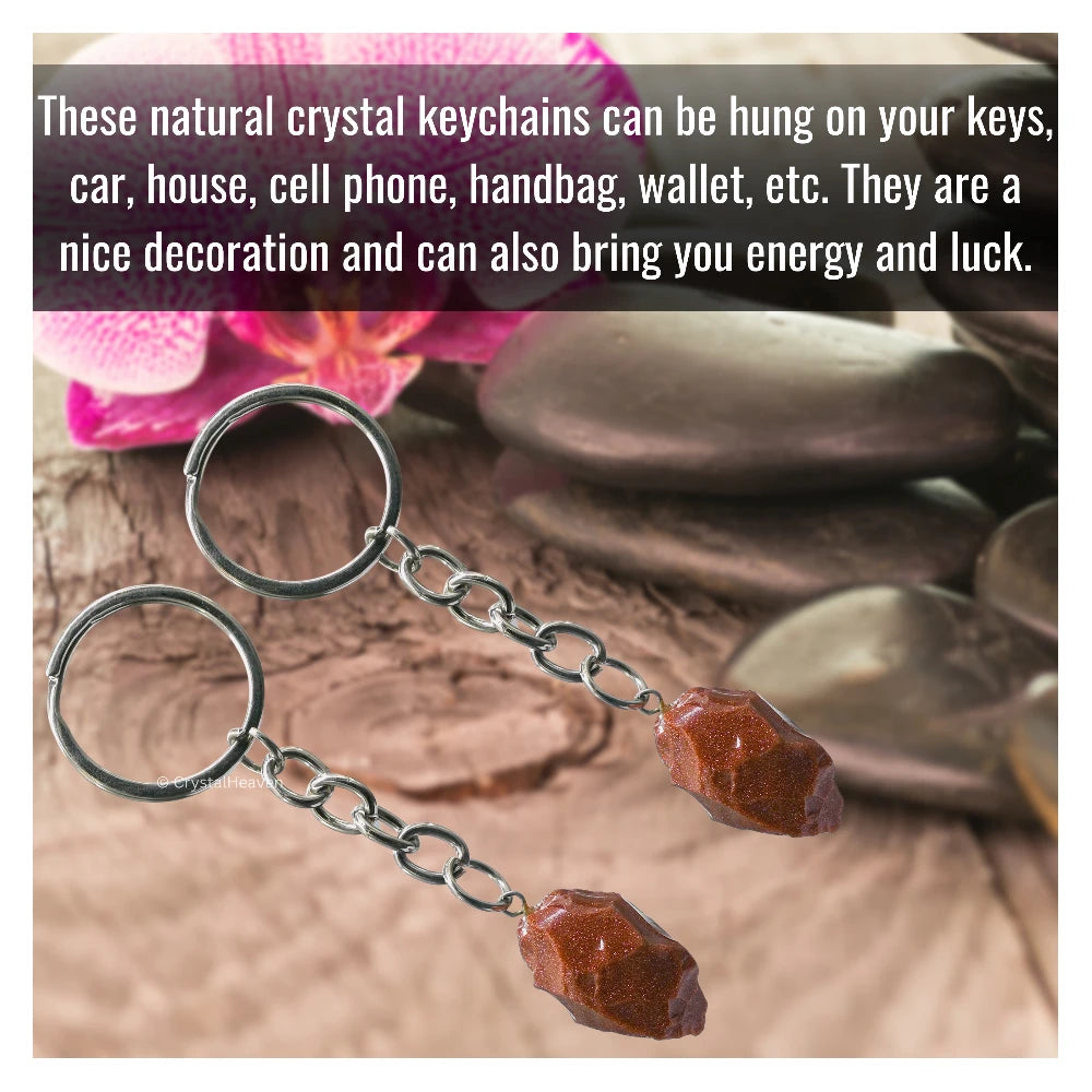 Red Goldstone Crystal Keychain (Raw)