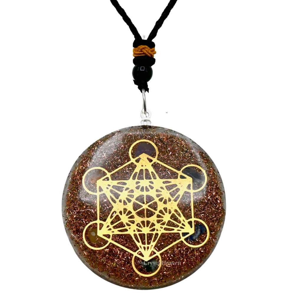 Copper Shaving Crystal Orgone Pendant - Metatron Cube