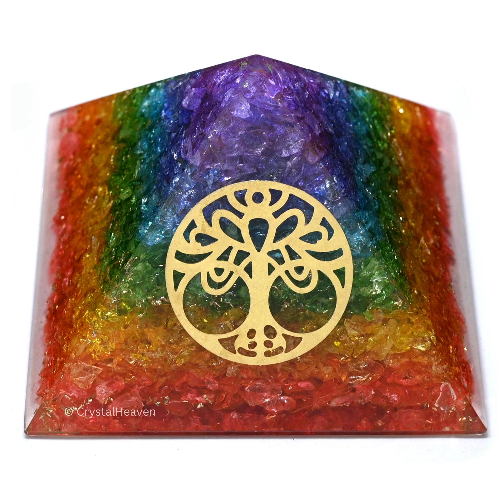 7 Chakra Onyx Orgone Pyramid (Round Tree Of Life)