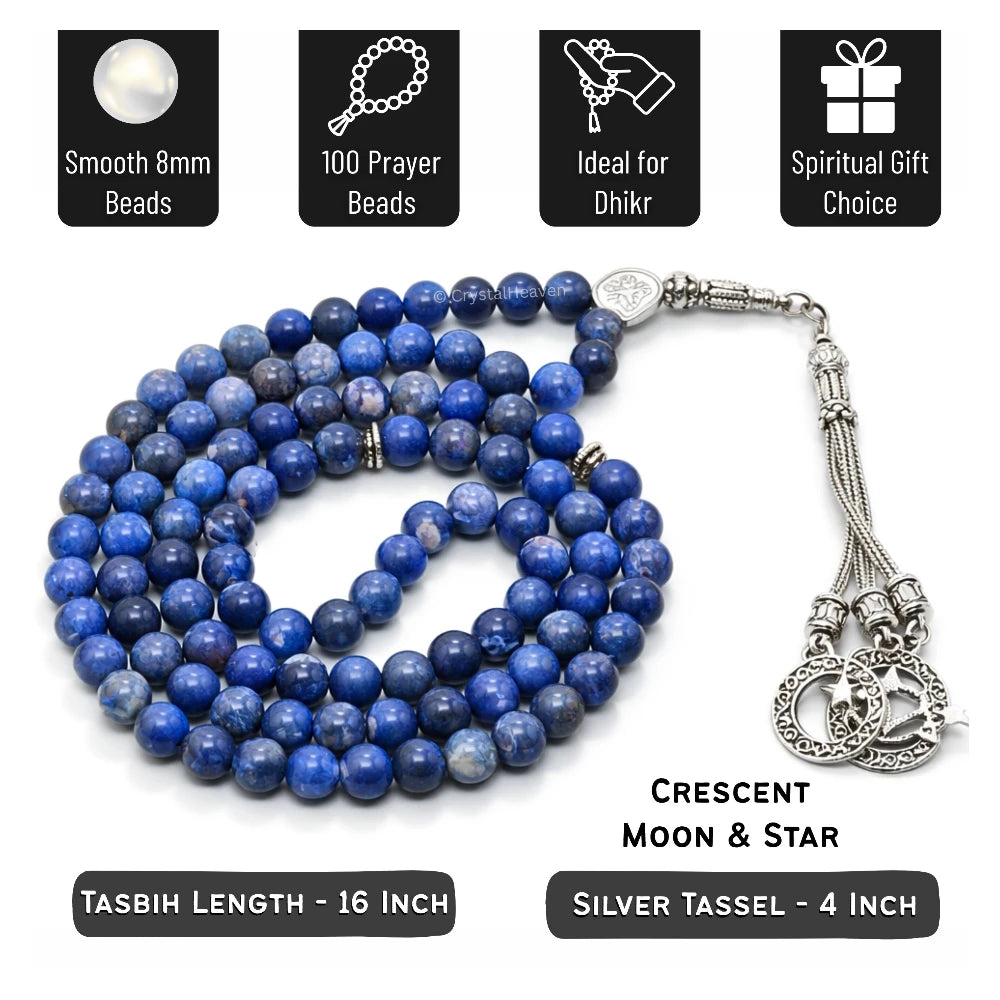 Sodalite Crystal Tasbih (Silver)