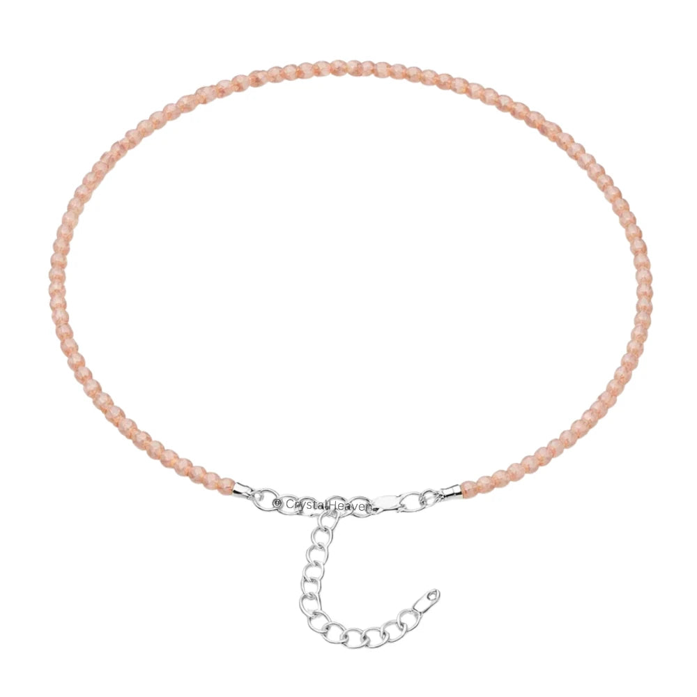 Peach Moonstone Anklet - 2mm Faceted Beads (Silver)