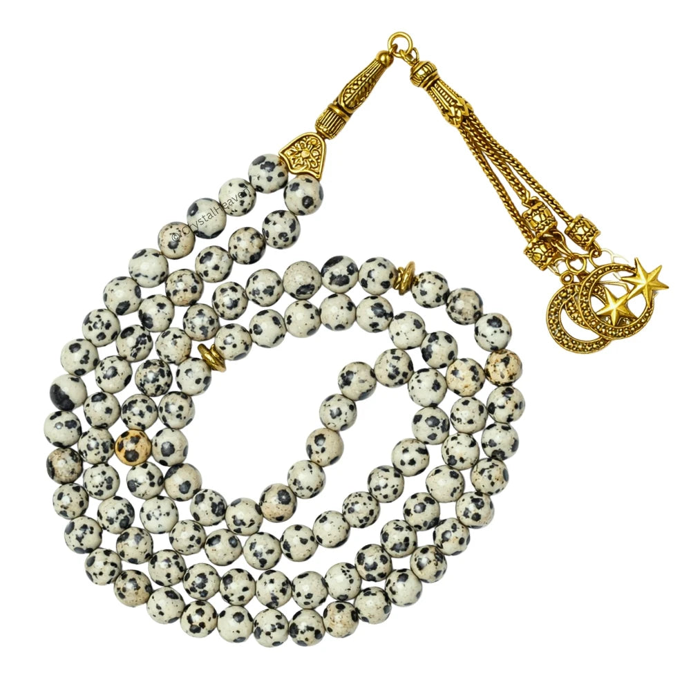 Dalmatian Jasper Crystal Tasbih (Gold)