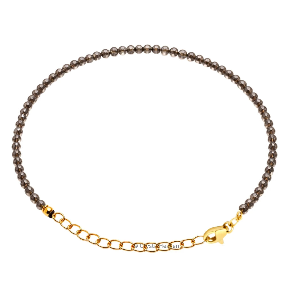 Smoky Quartz Bracelets - 2mm Faceted Beads (Gold)