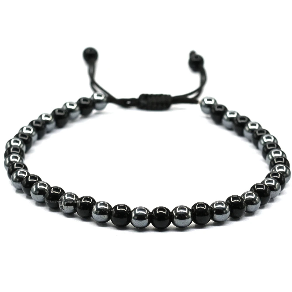 Anti Swelling Black Obsidian Hematite (1*1) Anklet (Without Knot)