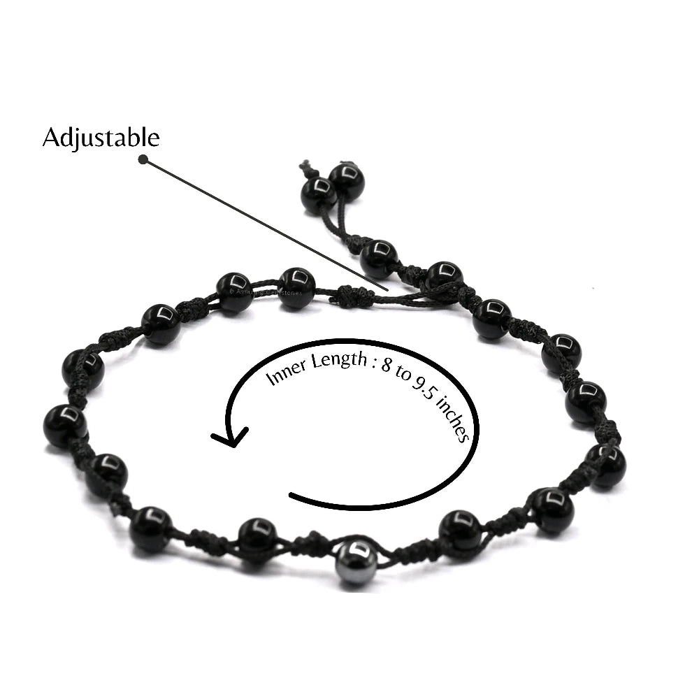 Anti Swelling Black Obsidian Hematite Set Of 3 Anklet (Hand Knotted)