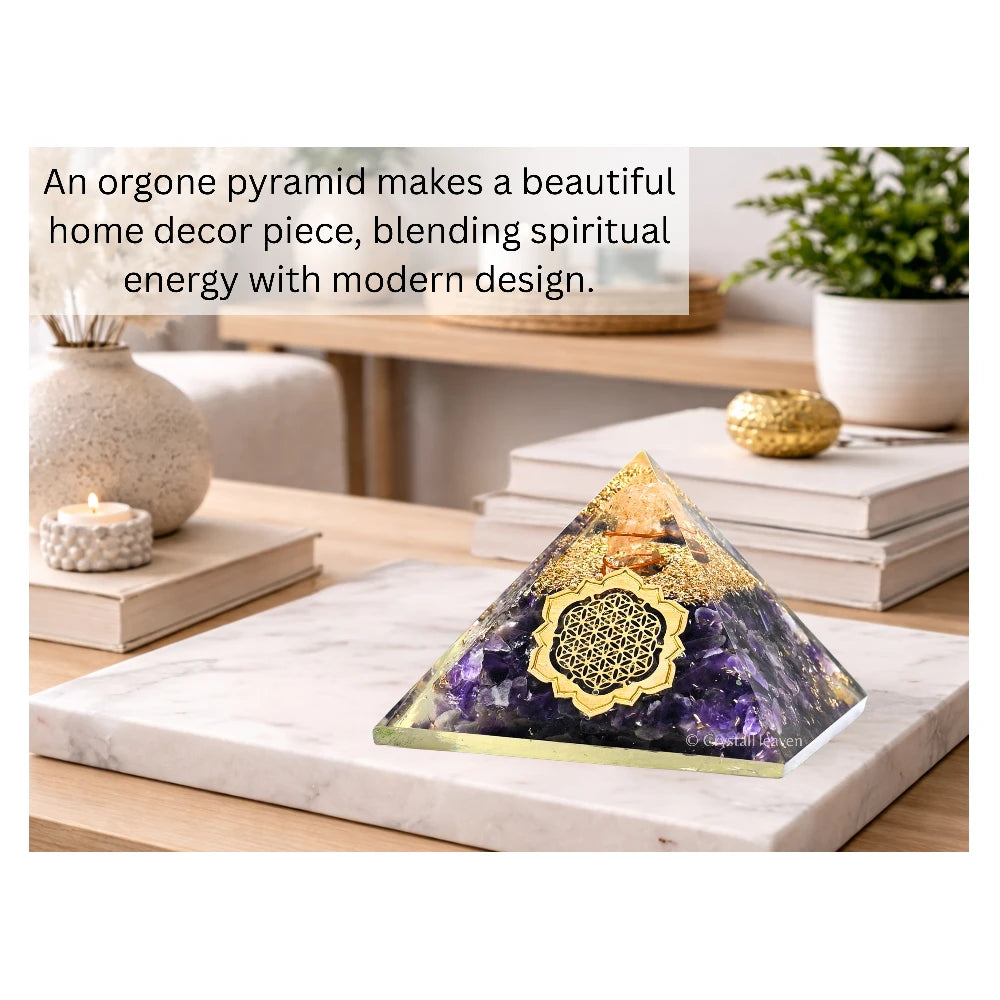 Amethyst Orgone Pyramid (Lotus Flower Of Life)