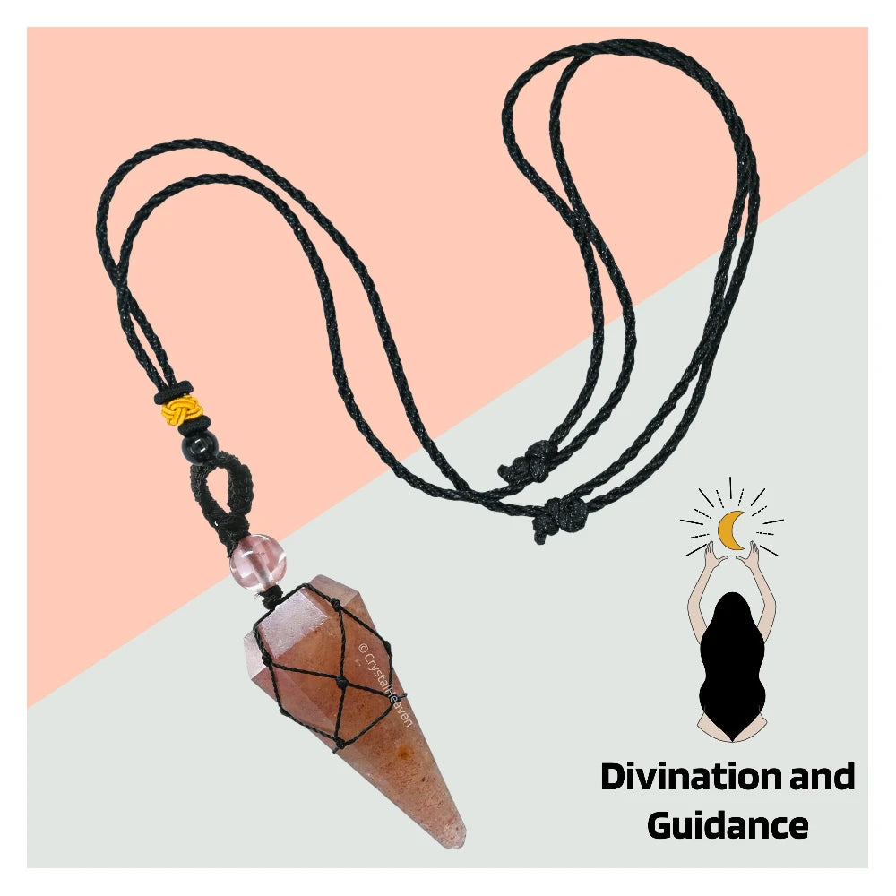 Strawberry Quartz Pendulum Pendant Necklace (Macrame)