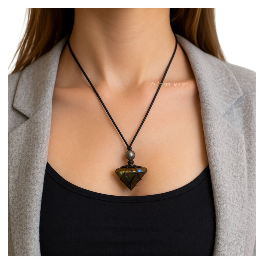 Labradorite Pyramid Macrame Pendant Necklace