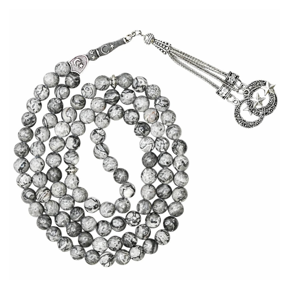 Black Picasso Crystal Tasbih (Silver)
