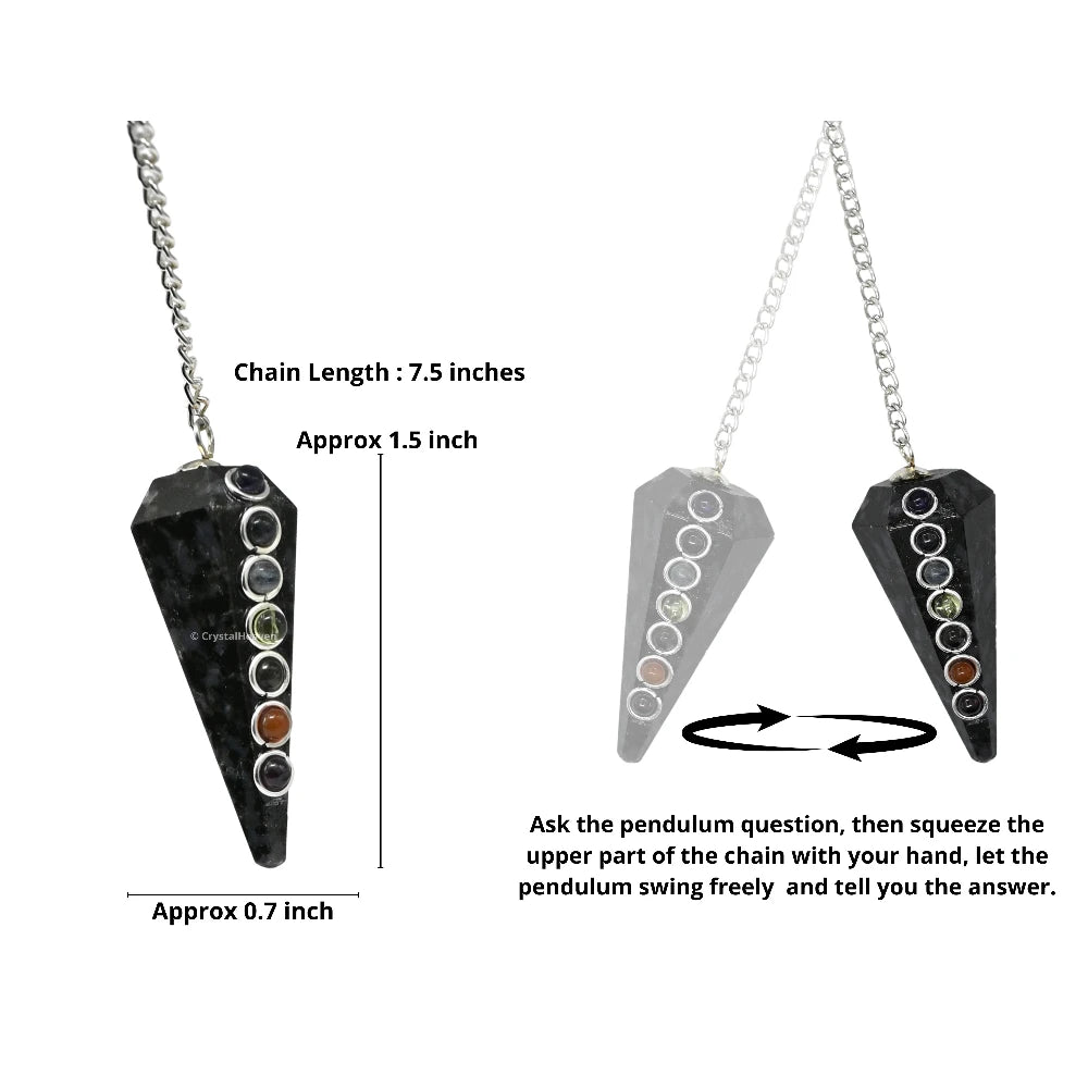 Indigo Gabbro Pendulum with Chakra Beads