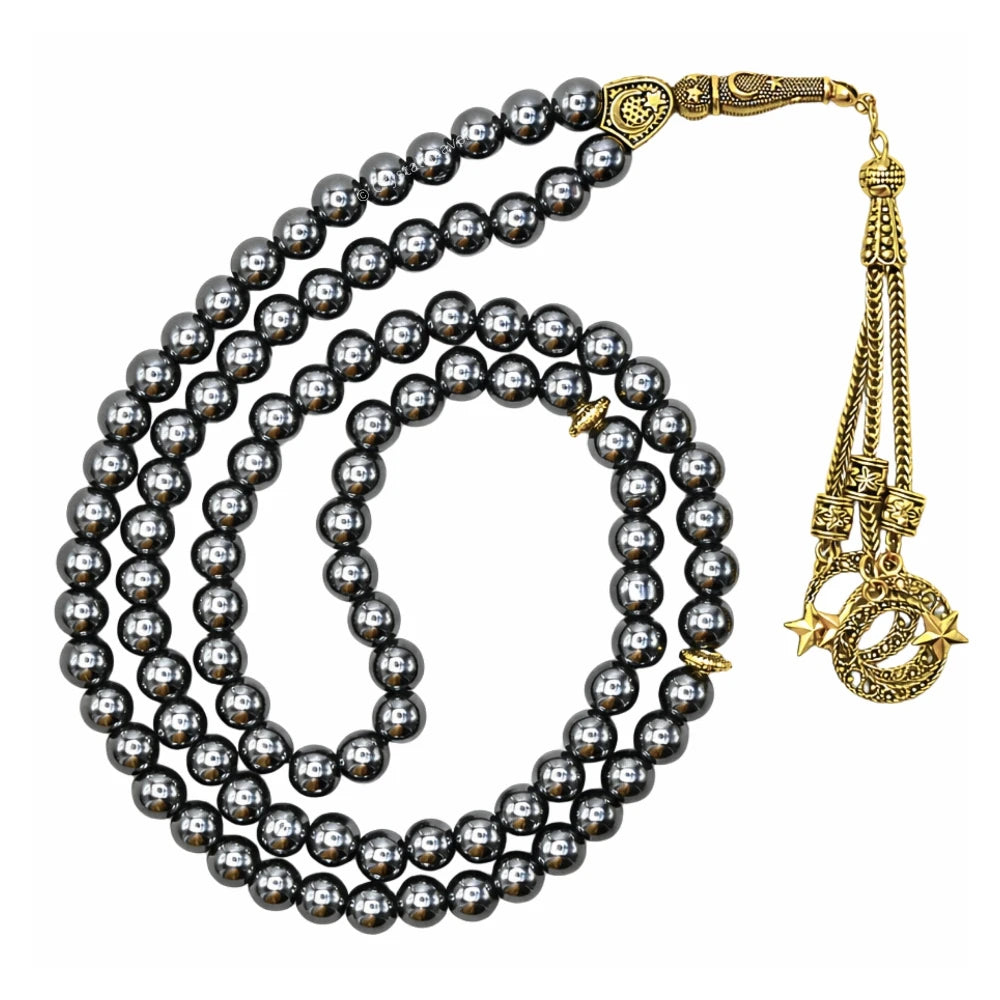 Hematite Crystal Tasbih (Gold)