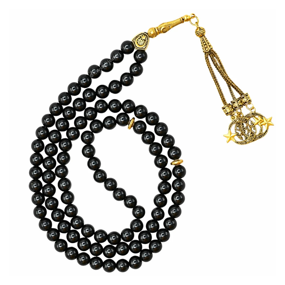 Black Obsidian Crystal Tasbih (Gold)