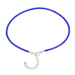 Royal Blue Chalcedony Anklet - 2mm Faceted Beads (Silver)