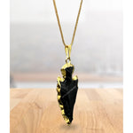 Black Obsidian Arrow Head Pendant - Gold Plated