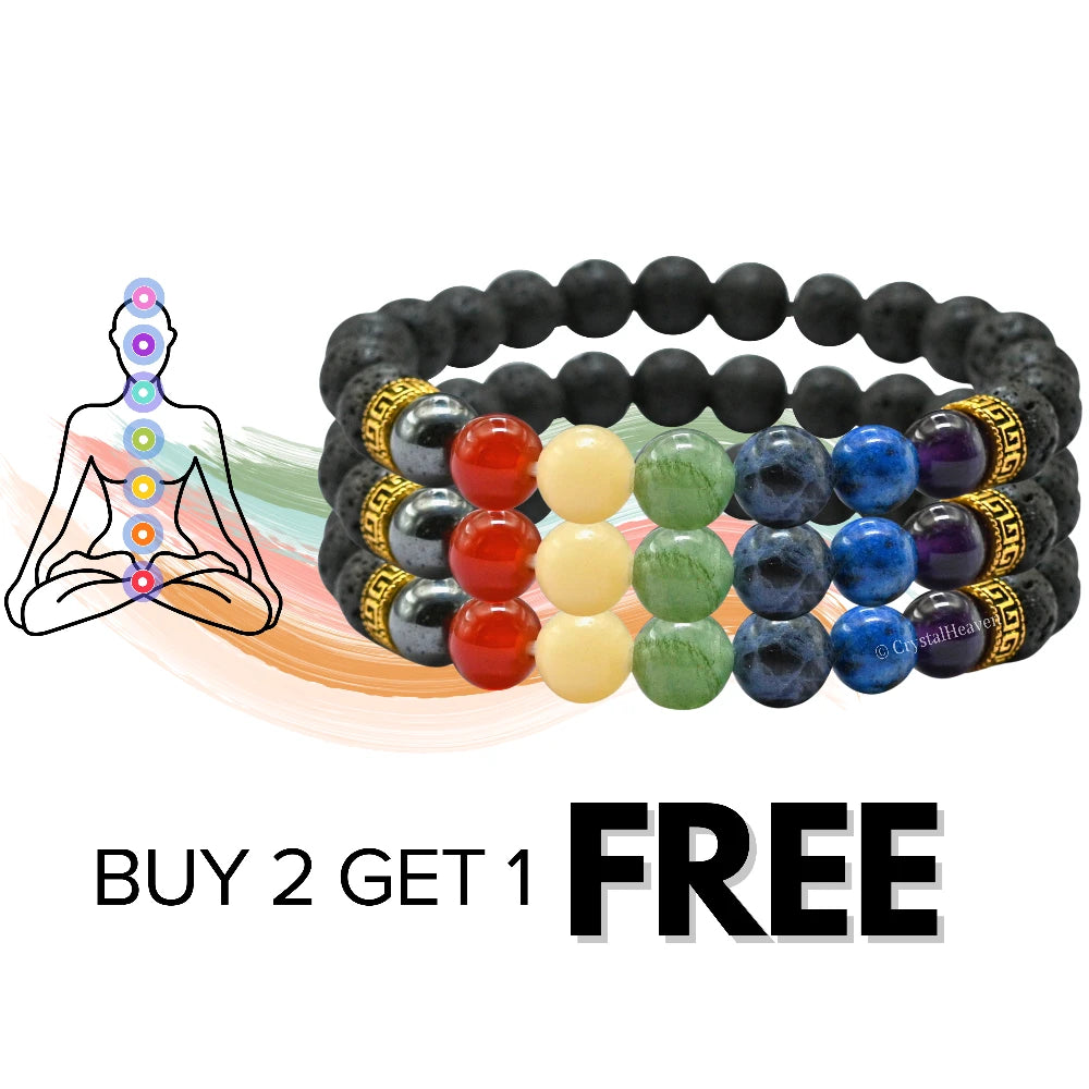 Lava Stone with 7 Chakra Bracelet (Elastic)