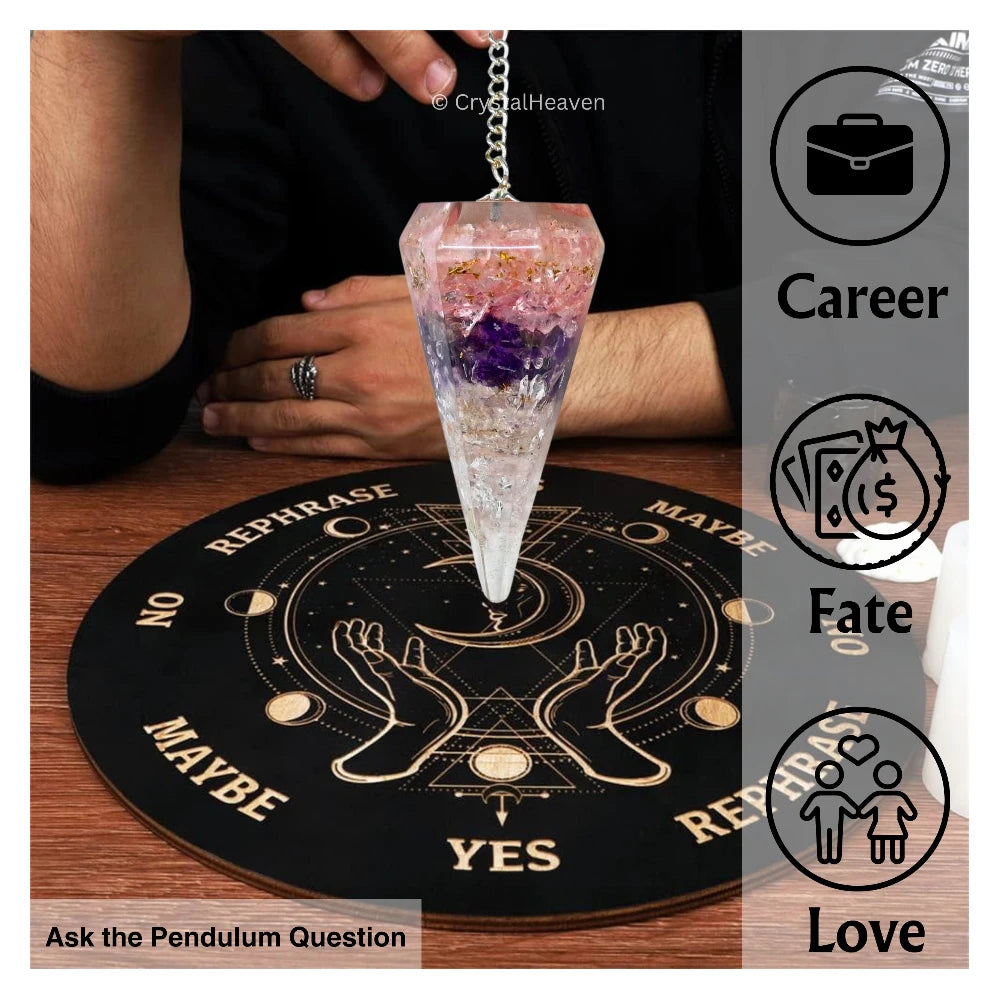 Rose Quartz Amethyst Clear Quartz (Layered) Crystal Orgone Pendulum