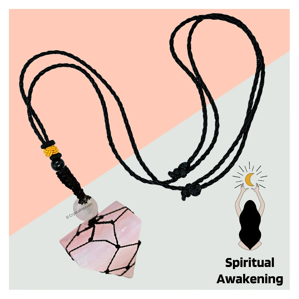 Rose Quartz Pyramid Macrame Pendant Necklace