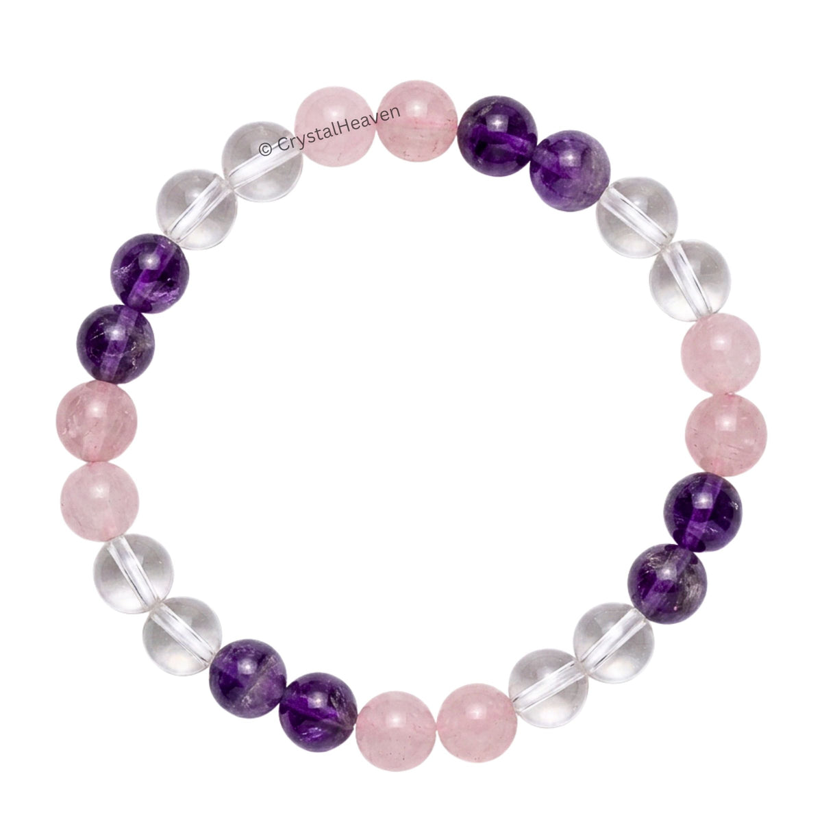 Rose Quartz, Clear Quartz, Amethyst Bracelet (Elastic)