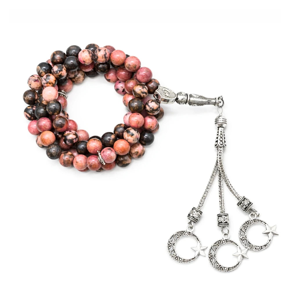 Rhodonite Crystal Tasbih (Silver)